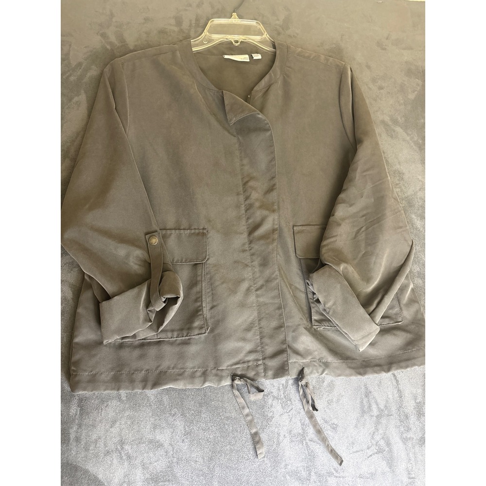 Large Olive Green Utility Jacket Modal Blend Full Zip Cargo